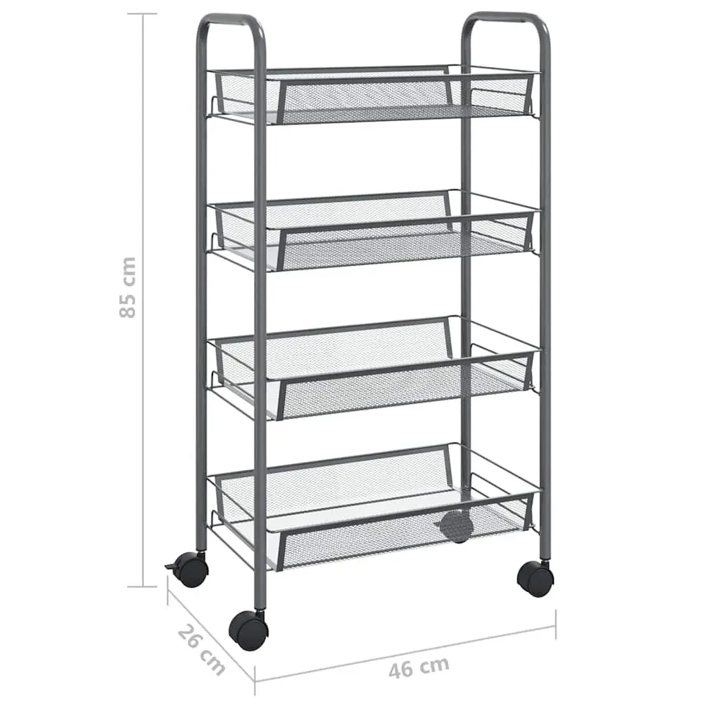 4-Tier Grey Kitchen Trolley with Wheels