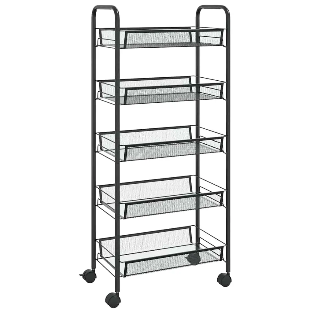 5-Tier Kitchen Trolley Storage Cart Removable Mesh Baskets Black Iron