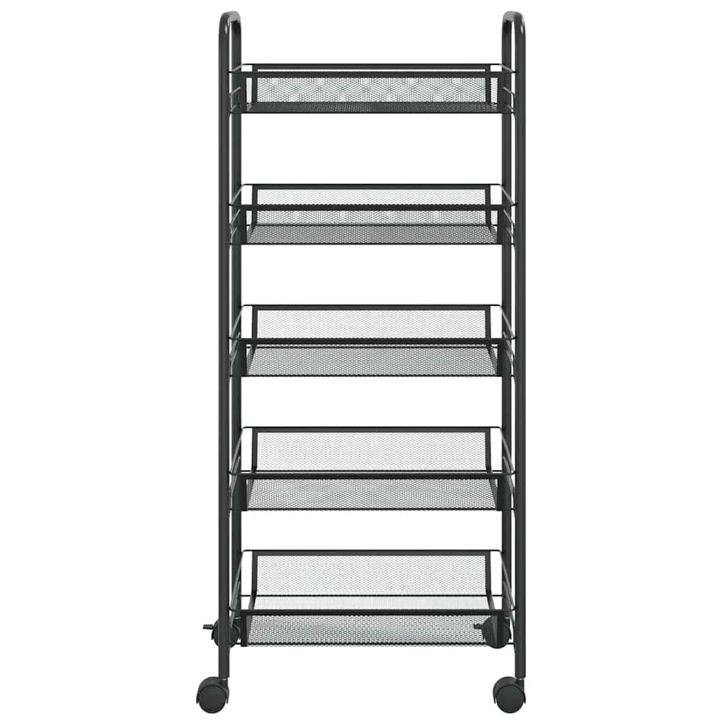 5-Tier Kitchen Trolley Storage Cart Removable Mesh Baskets Black Iron