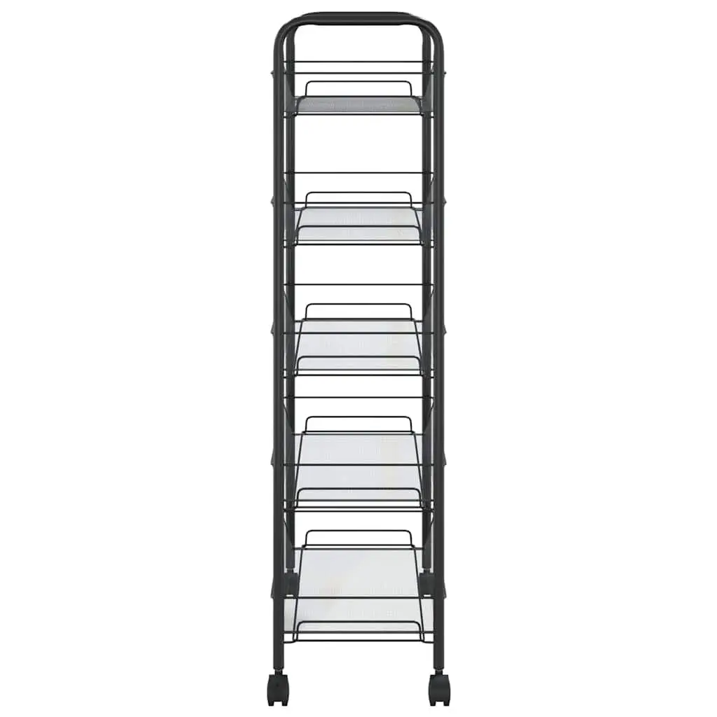 5-Tier Kitchen Trolley Storage Cart Removable Mesh Baskets Black Iron