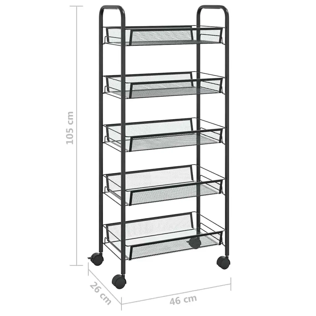 5-Tier Kitchen Trolley Storage Cart Removable Mesh Baskets Black Iron