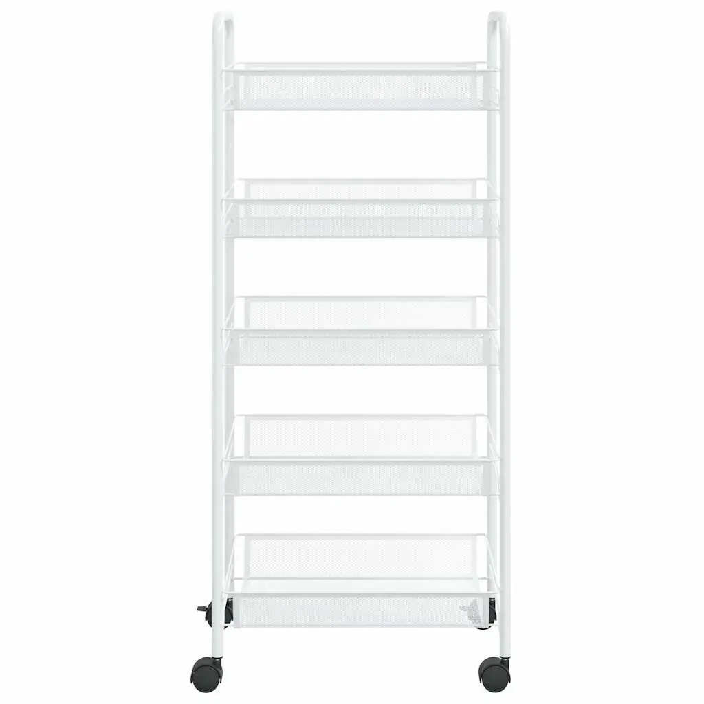 5-Tier Kitchen Trolley White Storage Cart Mesh Baskets Wheels Brakes