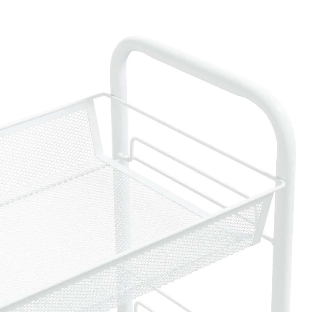 5-Tier Kitchen Trolley White Storage Cart Mesh Baskets Wheels Brakes