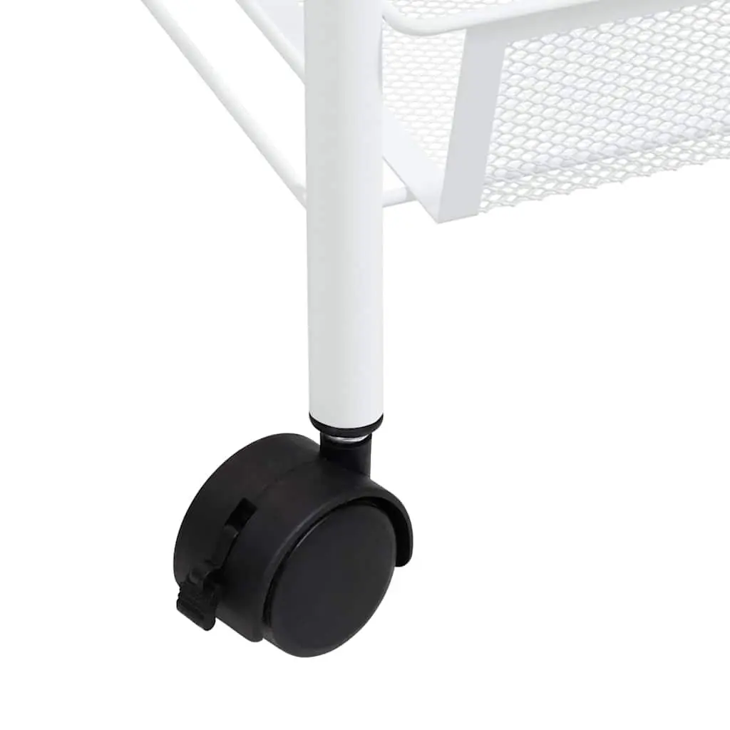 5-Tier Kitchen Trolley White Storage Cart Mesh Baskets Wheels Brakes
