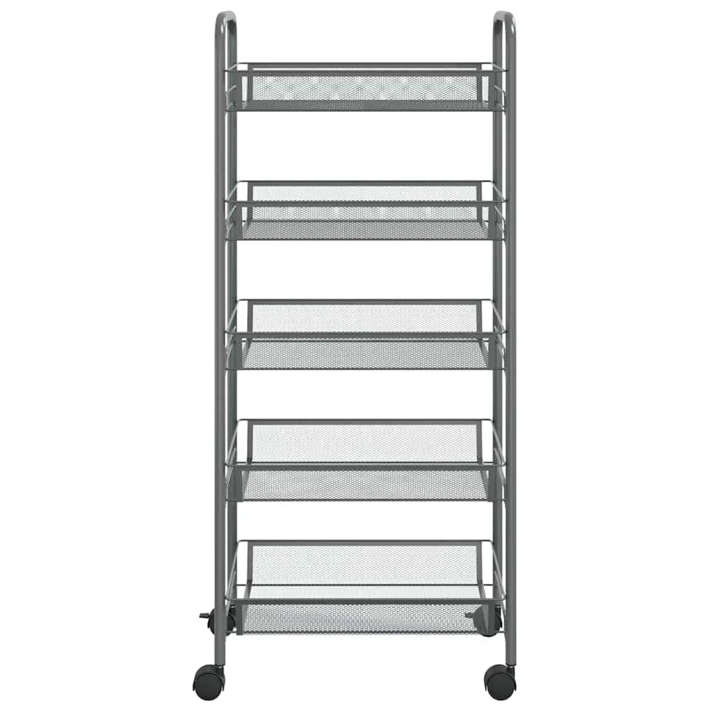 5-Tier Kitchen Trolley Storage Cart Organiser Grey Iron with Wheels Removable Baskets