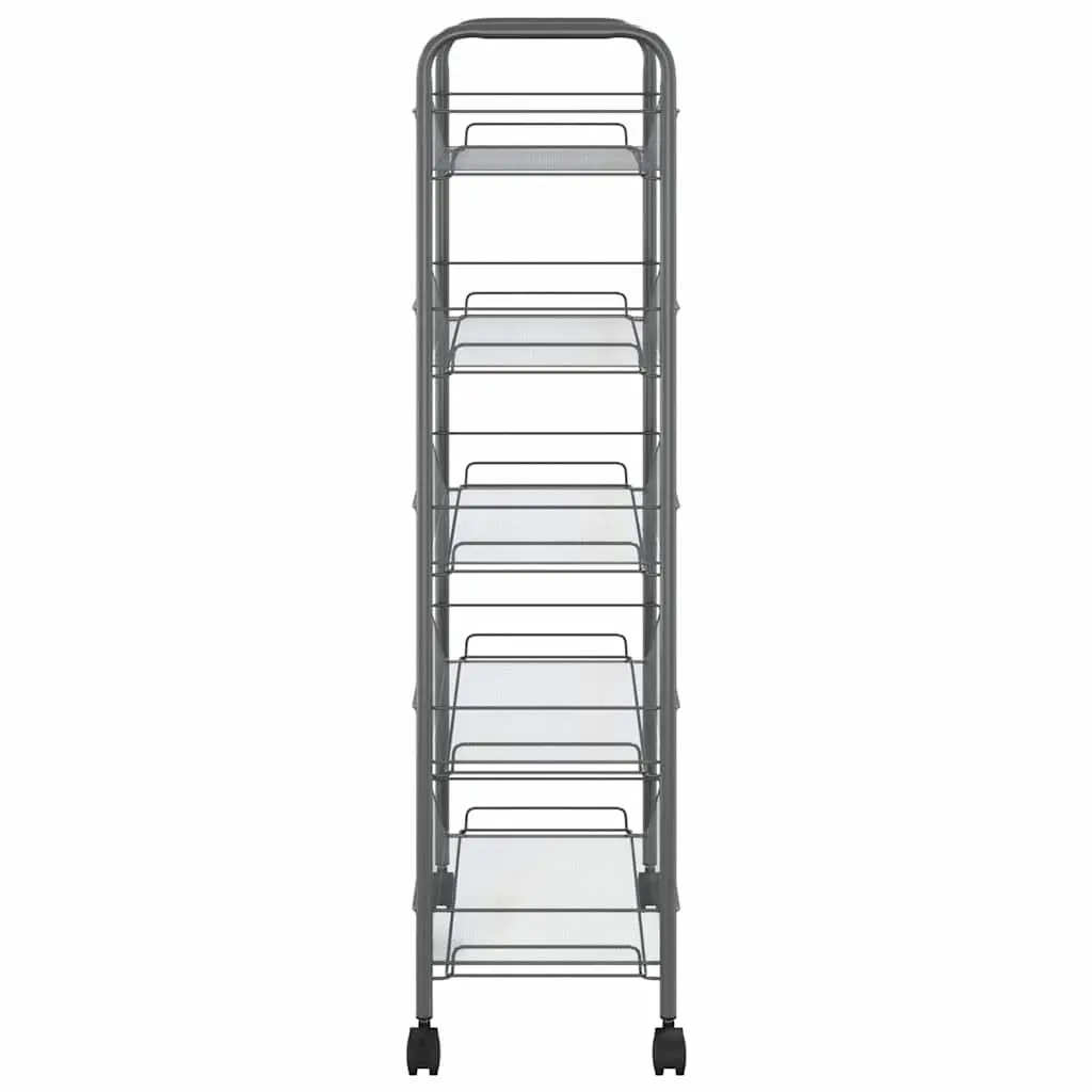 5-Tier Kitchen Trolley Storage Cart Organiser Grey Iron with Wheels Removable Baskets