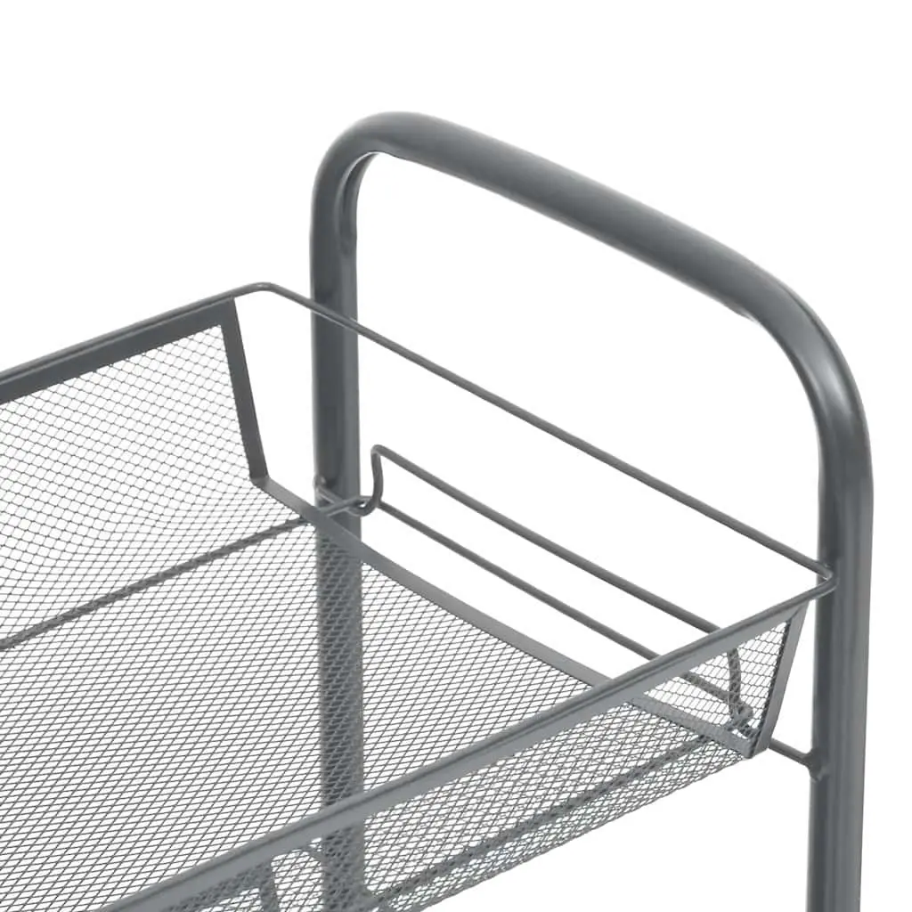 5-Tier Kitchen Trolley Storage Cart Organiser Grey Iron with Wheels Removable Baskets