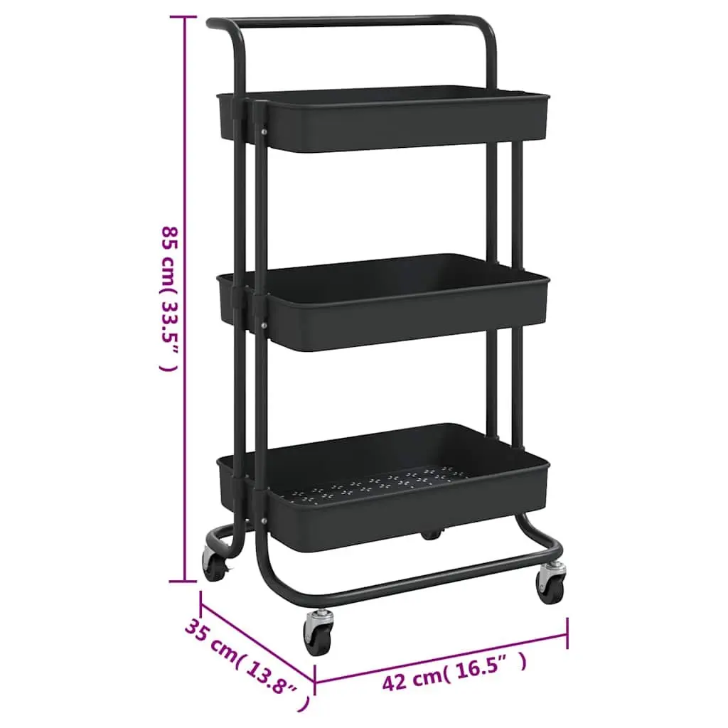 3-Tier Kitchen Trolley Organiser Storage Cart with Wheels and Handle