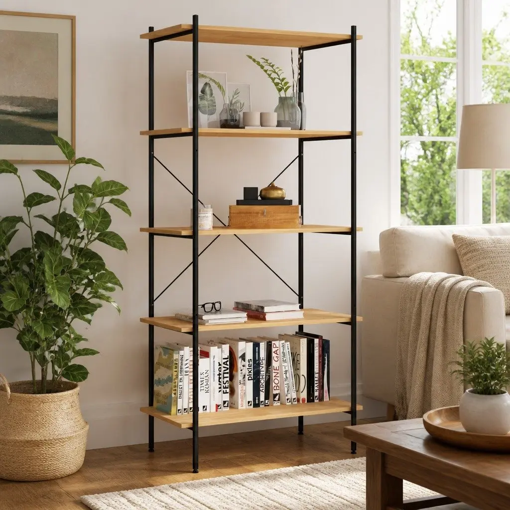 5-Tier Shelving Unit Storage Organiser 80cm x 40cm x 163cm Black Oak