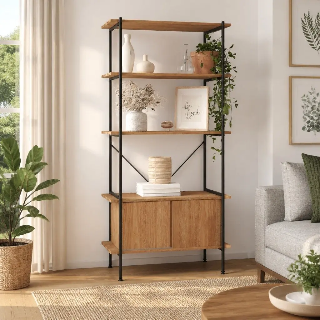 5-Tier Shelving Unit Cabinet Storage 80x40x163cm Brown