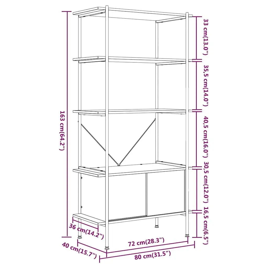 5-Tier Shelving Unit Cabinet Storage 80x40x163cm Brown