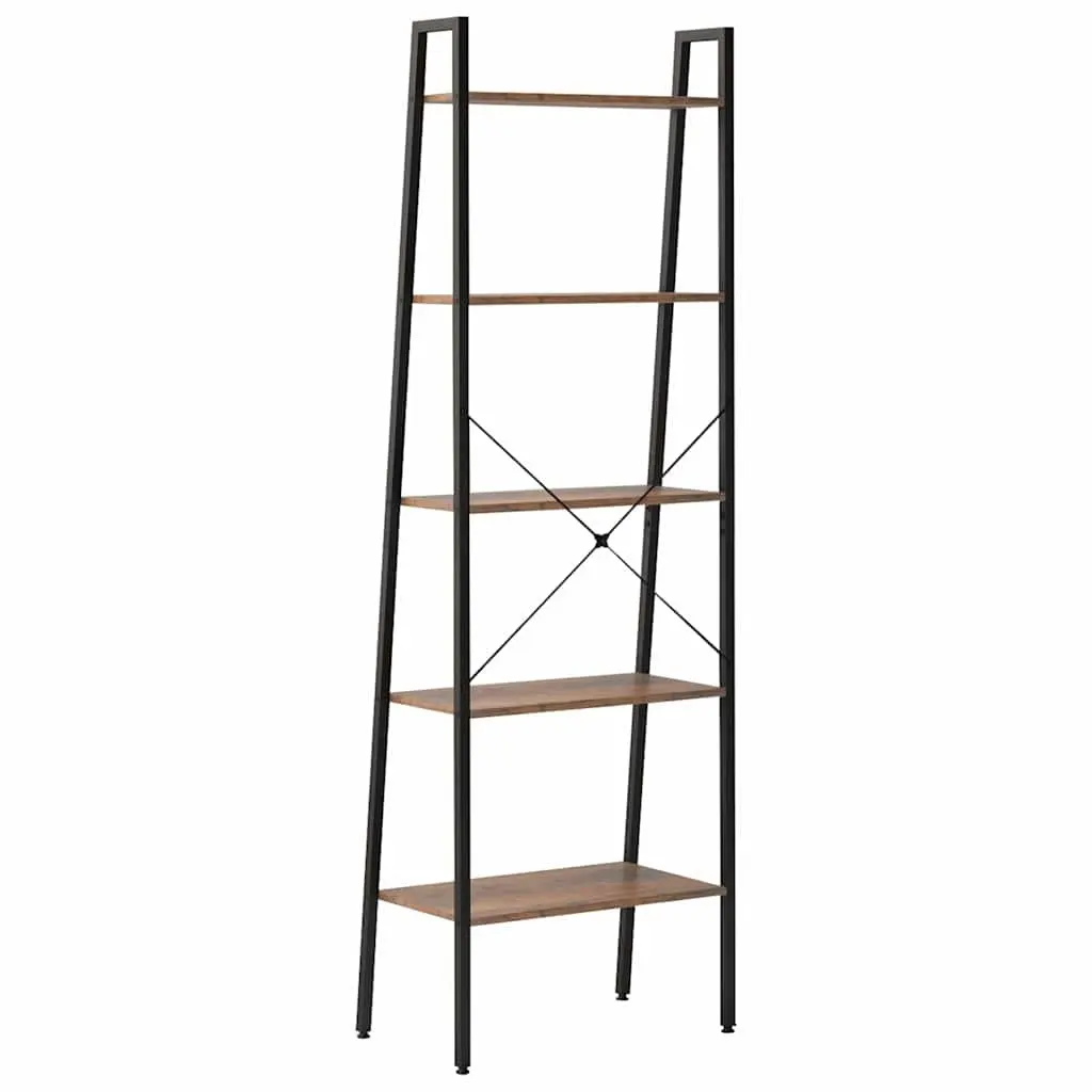 5-Tier Standing Shelf Storage Bookcase Dark Brown Black 56W x 35D x 174H cm