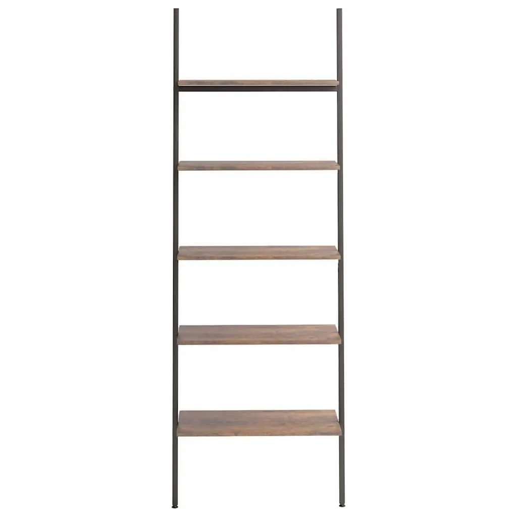 5-Tier Leaning Shelf Storage Bookcase Dark Brown Black Steel Frame Home Office