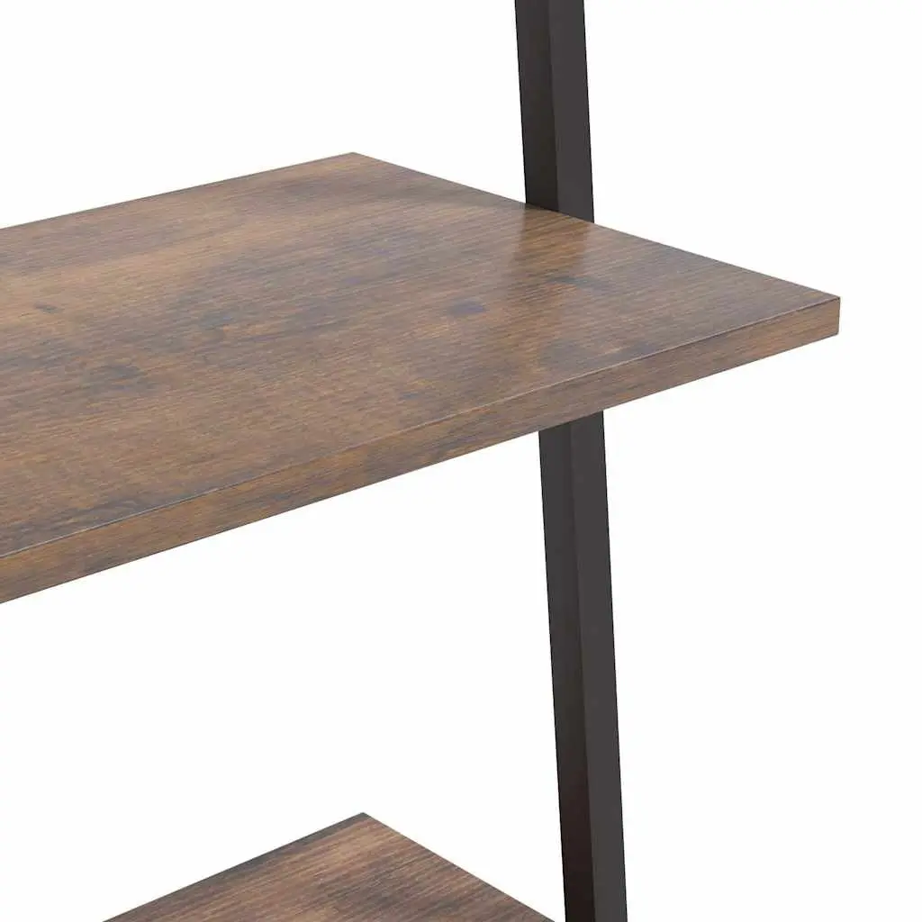 5-Tier Leaning Shelf Storage Bookcase Dark Brown Black Steel Frame Home Office