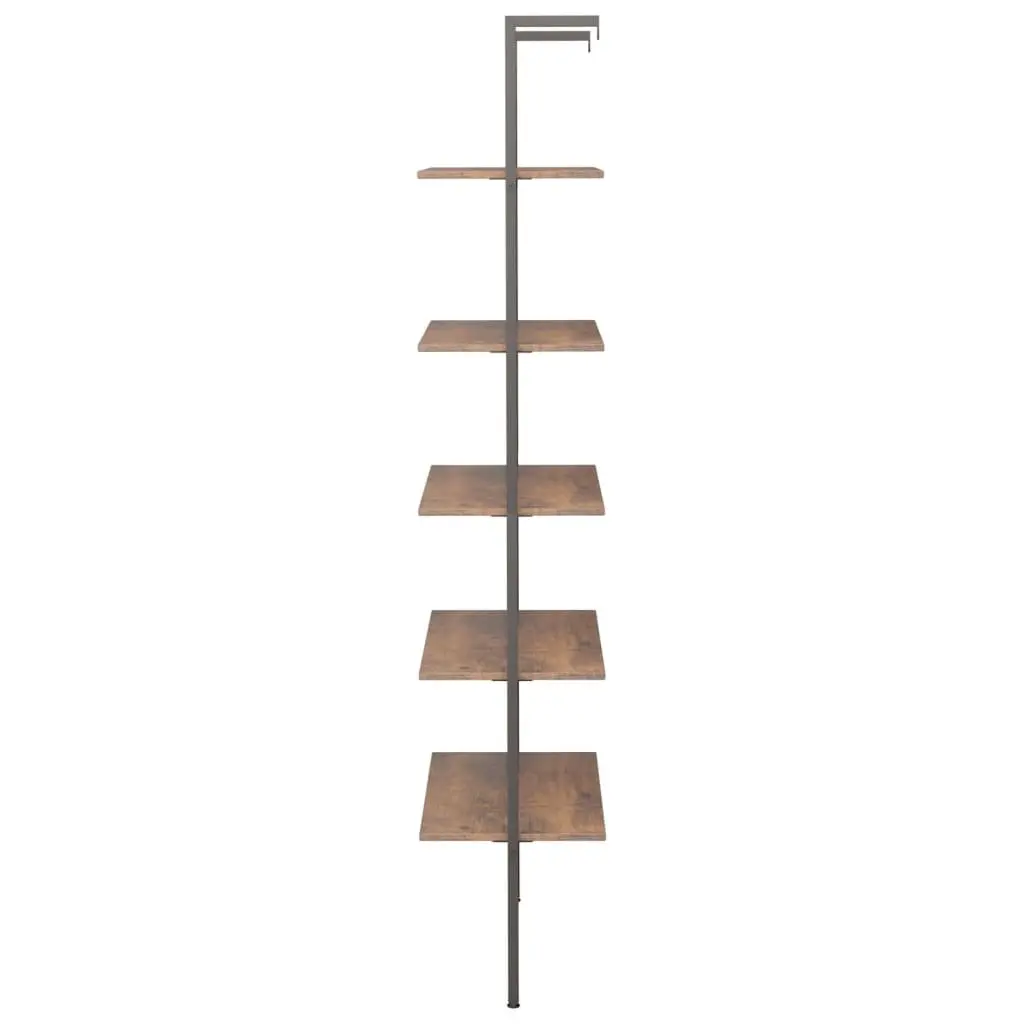 5-Tier Leaning Shelf Dark Brown Black Storage Bookcase Standing Shelves Home
