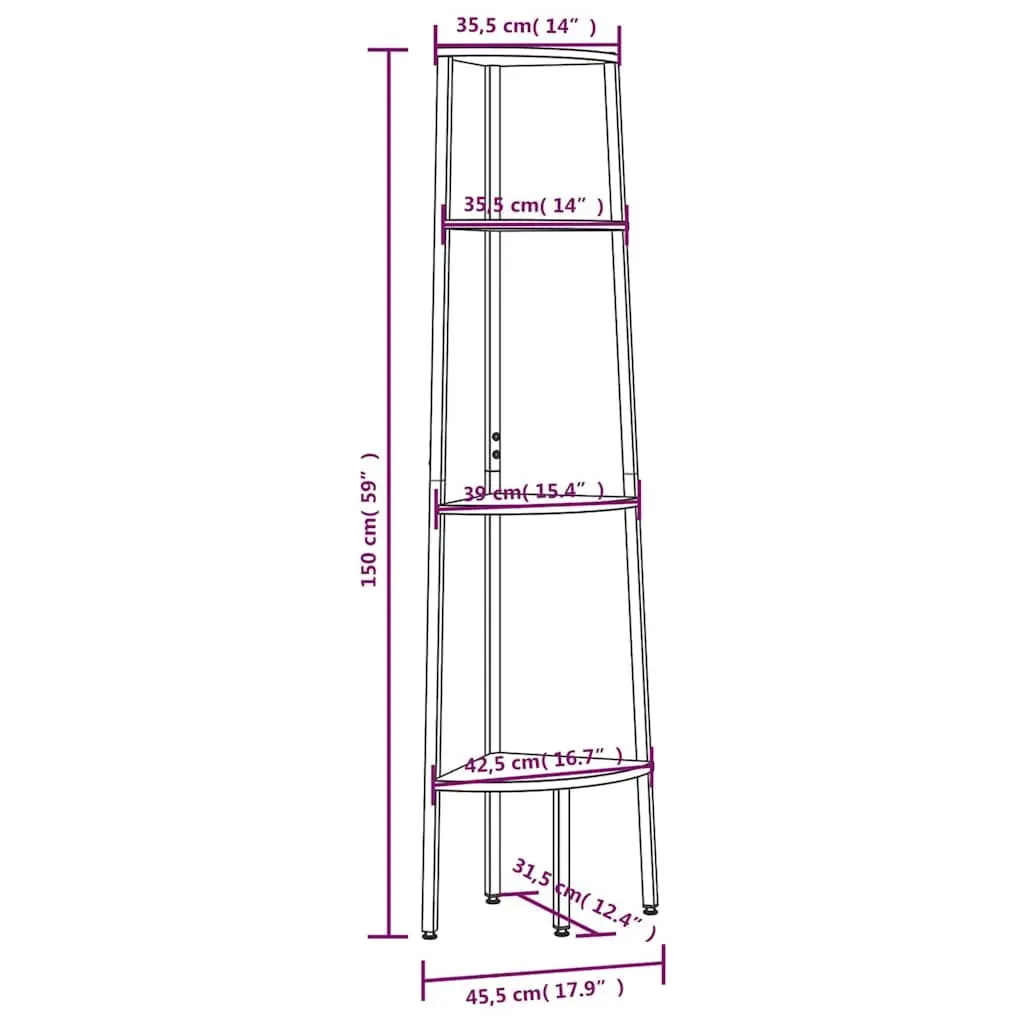 4-Tier Corner Shelf Unit Storage Bookcase Brown Black