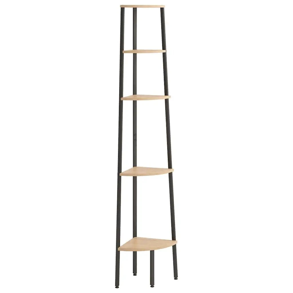 5-Tier Corner Shelf Storage Bookcase Brown Black