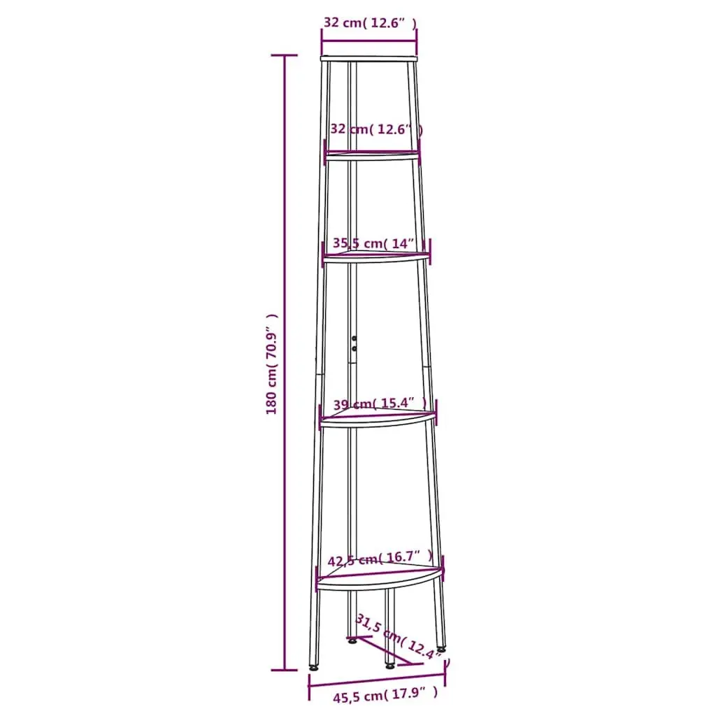 5-Tier Corner Shelf Storage Bookcase Brown Black