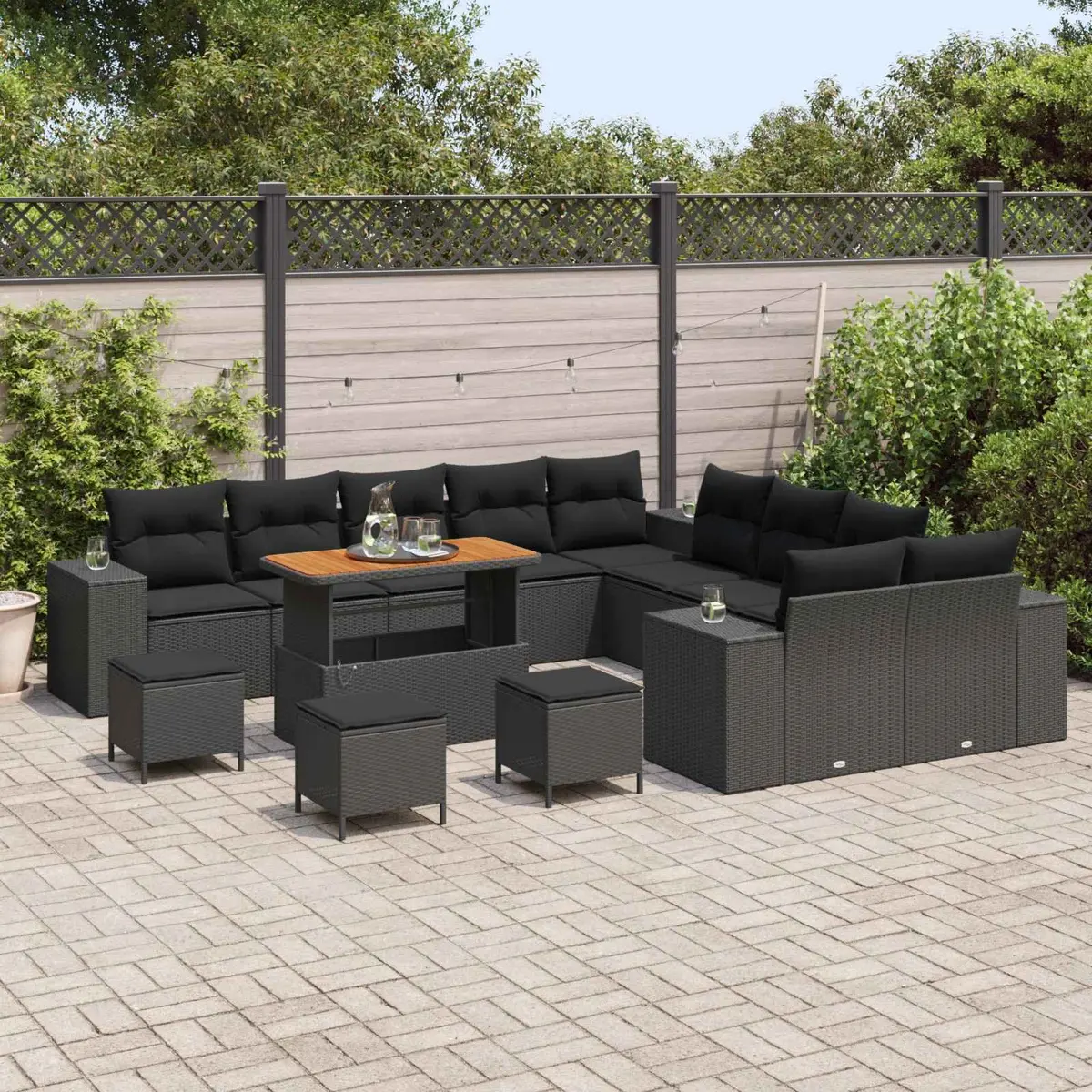 Modular Garden Sofa Set 14 Pieces Black Outdoor Seating Rattan with Cushions