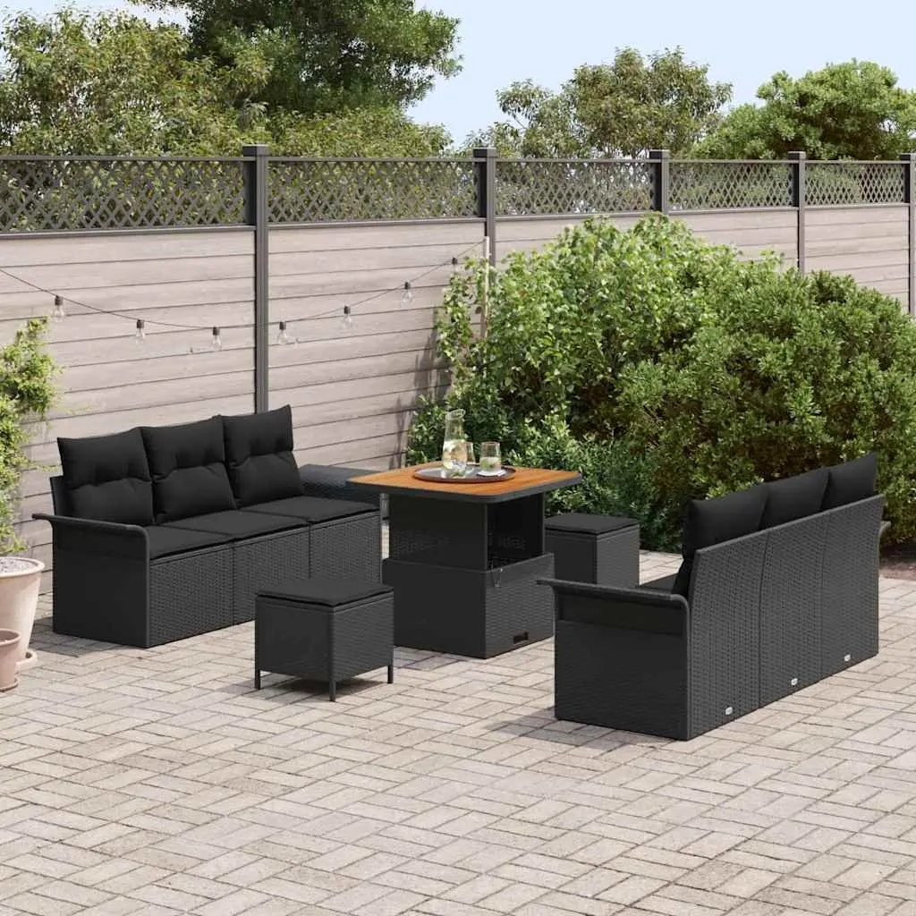 Outdoor Garden Sofa Set 9 Piece Modular Black Sectional with Storage Cushions