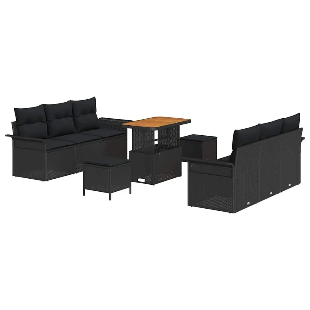 Garden Sofa Set 9 Piece Modular Outdoor Seating Storage Cushions Black
