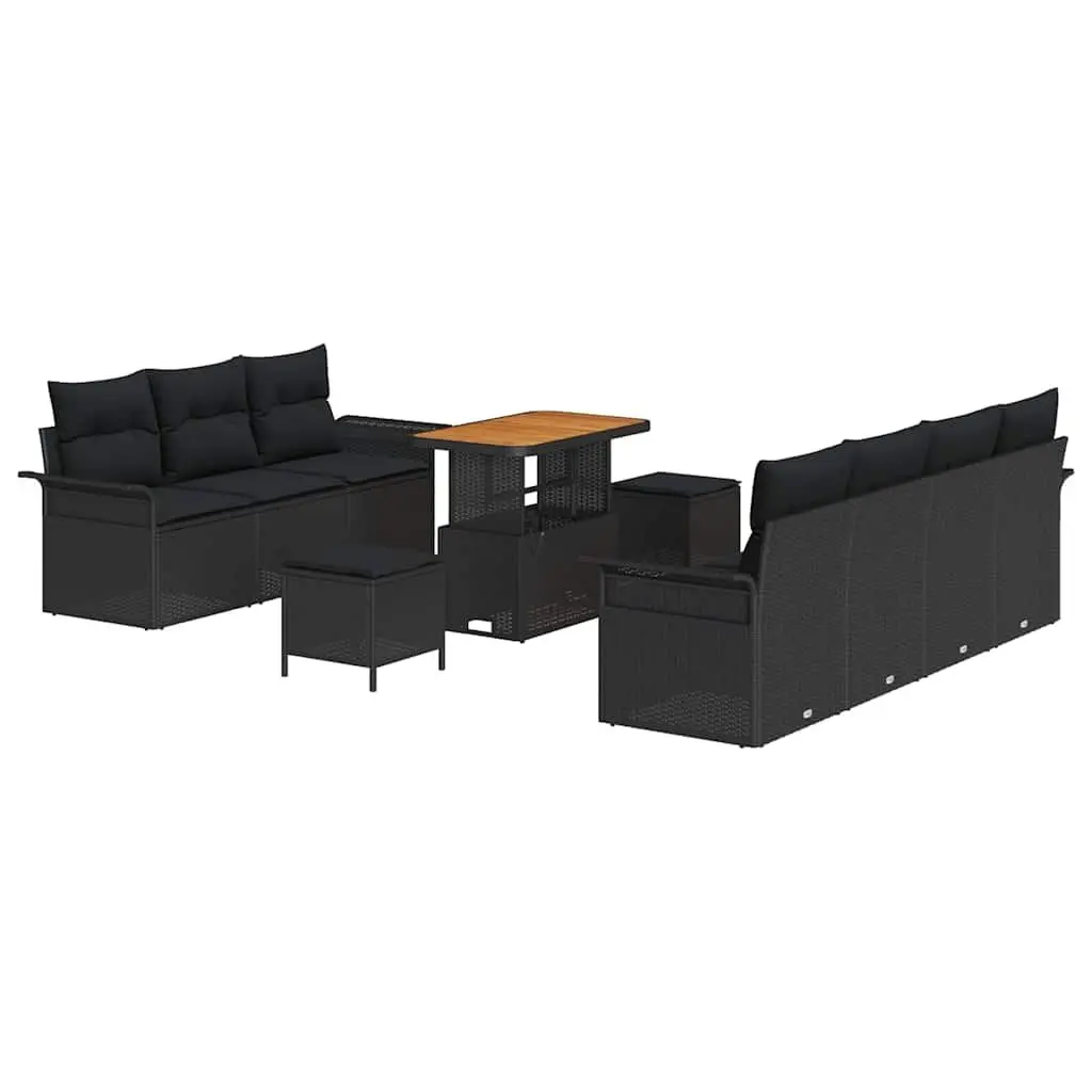 Modular Garden Sofa Set 10 Pieces Outdoor Seating with Storage Cushions Black