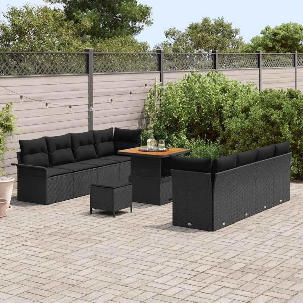 Modular Outdoor Garden Sofa Set with Storage Cushioned Seating Black