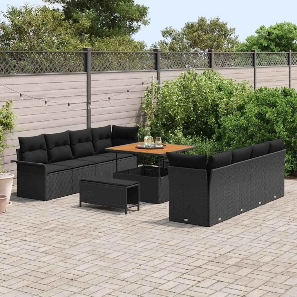 Outdoor Garden Sofa Set Black Modular Lounging Furniture with Cushions