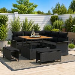 8 Piece Garden Sofa Set with Storage Cushions Black Outdoor Patio Seating