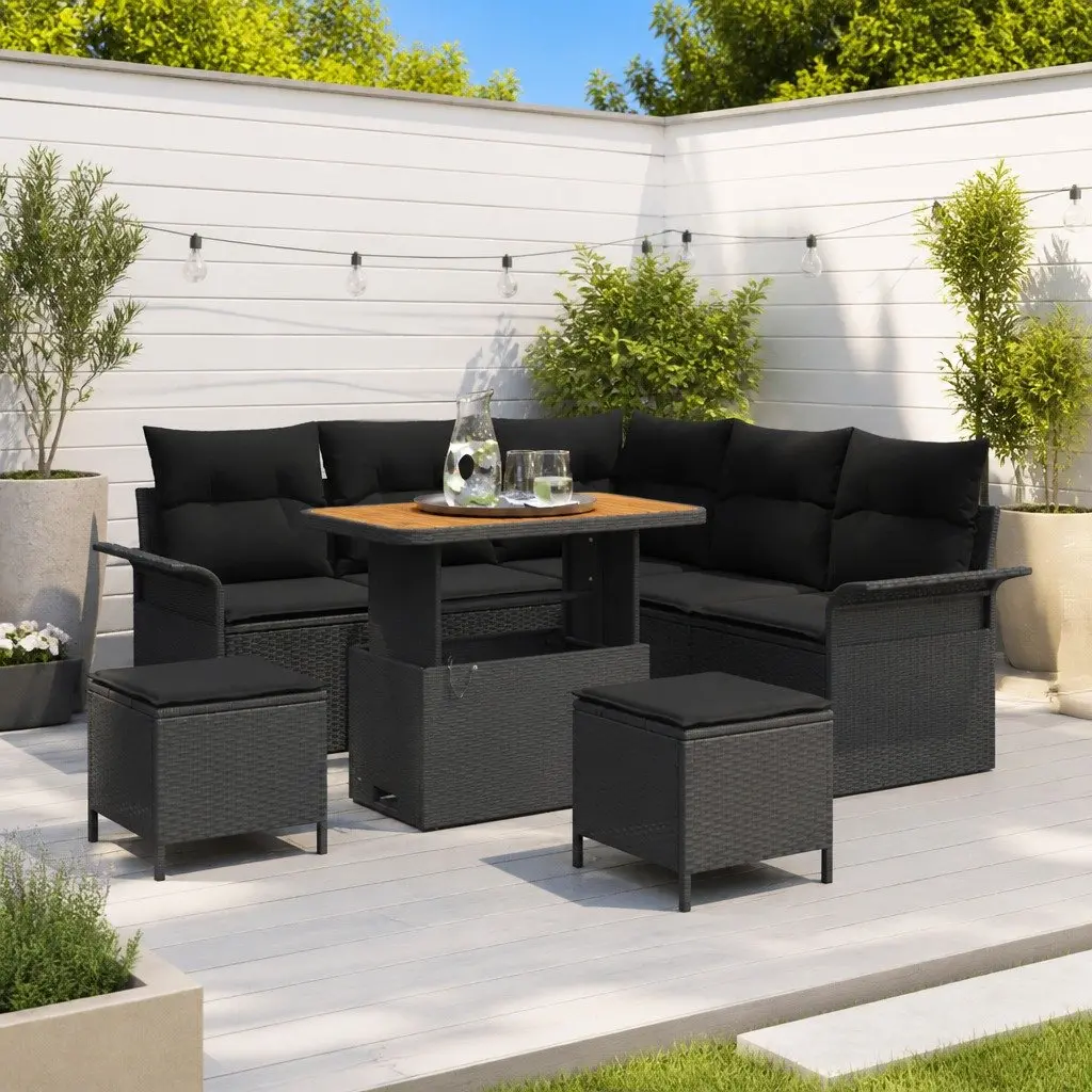 Outdoor Garden Sofa Set 8 Piece Black Rattan Patio Seating