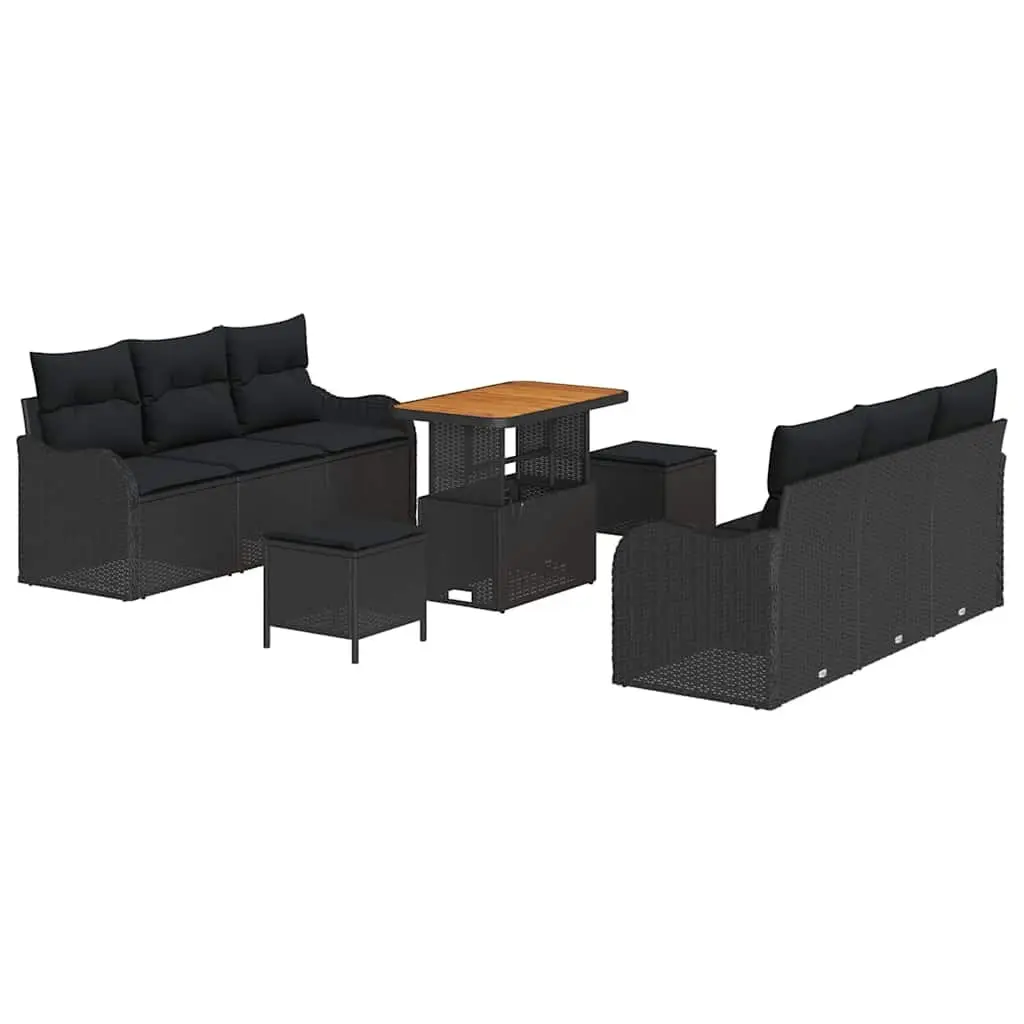 Outdoor Garden Sofa Set 9 Piece Modular Lounge with Storage Black Rattan
