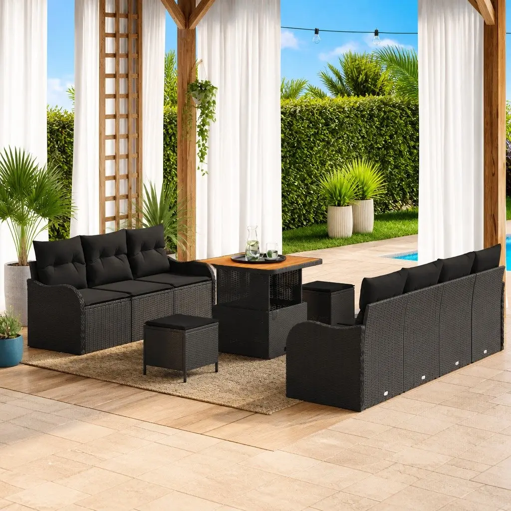 Outdoor Garden Sofa Set 10pcs Modular Seating with Storage Cushions Black