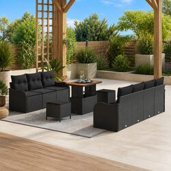 Outdoor Modular Garden Sofa Set 10 pcs Black Poly Rattan Sectional with Storage