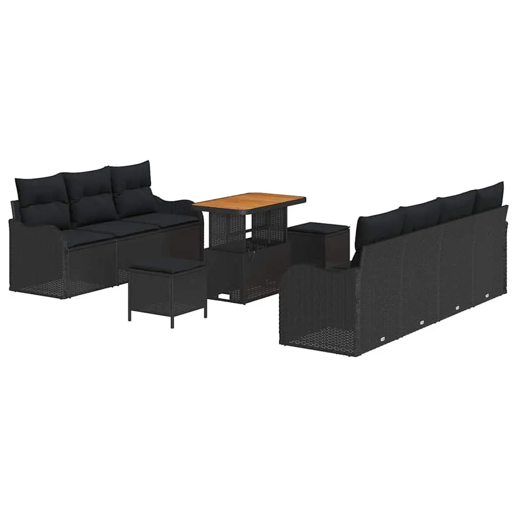 Modular Outdoor Garden Sofa Set 10 Piece Black Poly Rattan Sectional with Storage