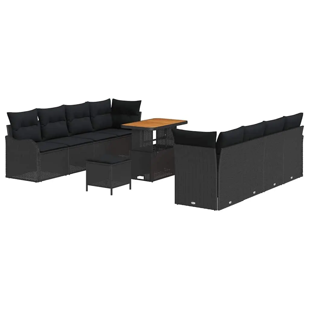Modular Outdoor Garden Sofa Set 11 Pieces Black Poly Rattan Seating with Storage