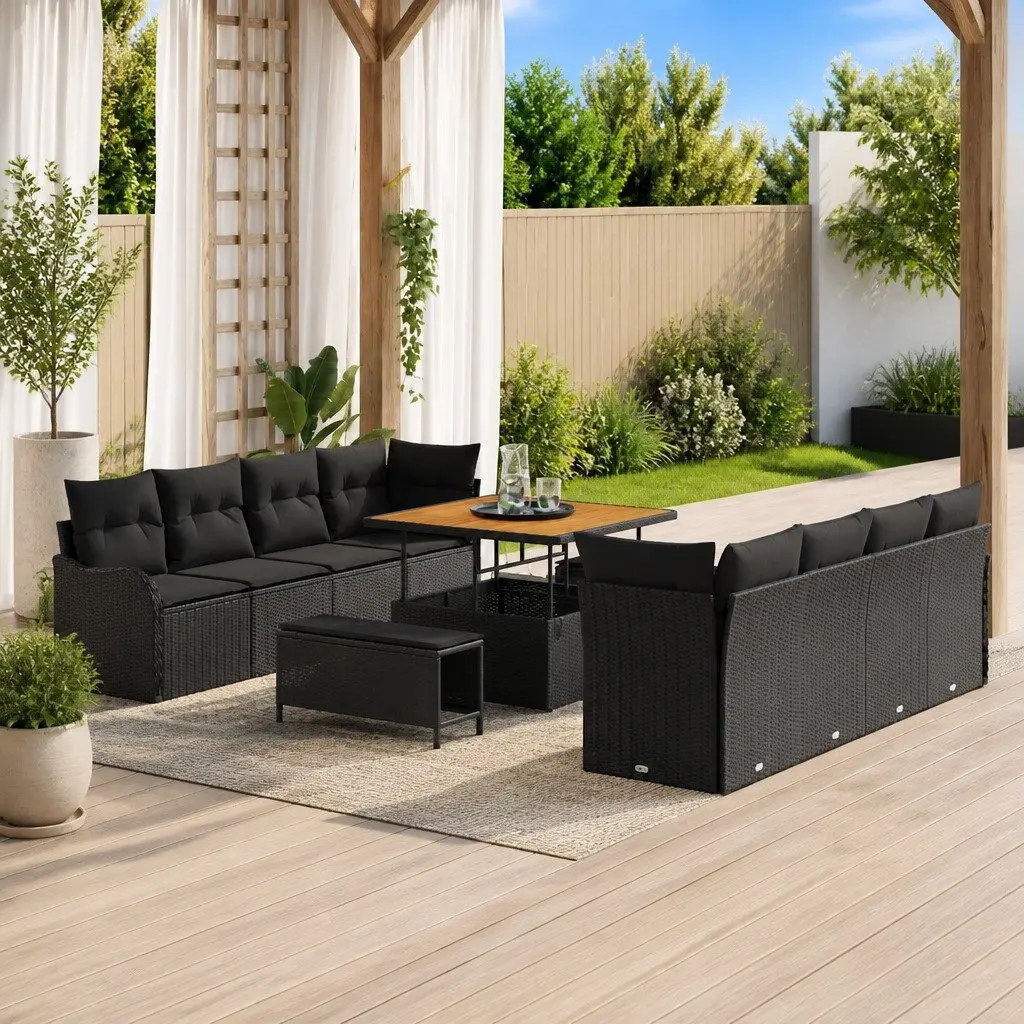 Modular Garden Sofa Set 11 Piece Outdoor Seating Black