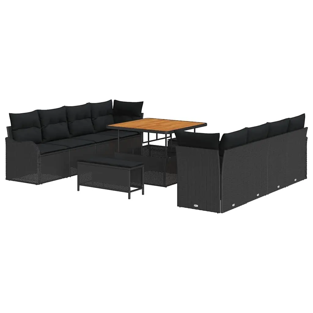 Modular Garden Sofa Set 11 Piece Outdoor Seating Black
