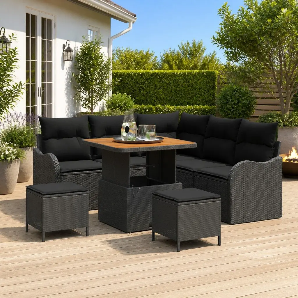 Outdoor Garden Sofa Set 8 Piece Modular Storage Cushions Black