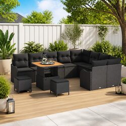 Outdoor Garden Sofa Set 12 Pieces Black Modular Seating with Storage Cushions