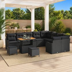 Outdoor Garden Sofa Set 12 Pcs Black Modular Seating with Storage Cushions