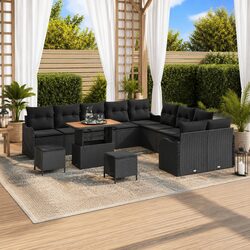 Outdoor Garden Sofa Set 13 Pieces Black Poly Rattan Patio Seating with Storage