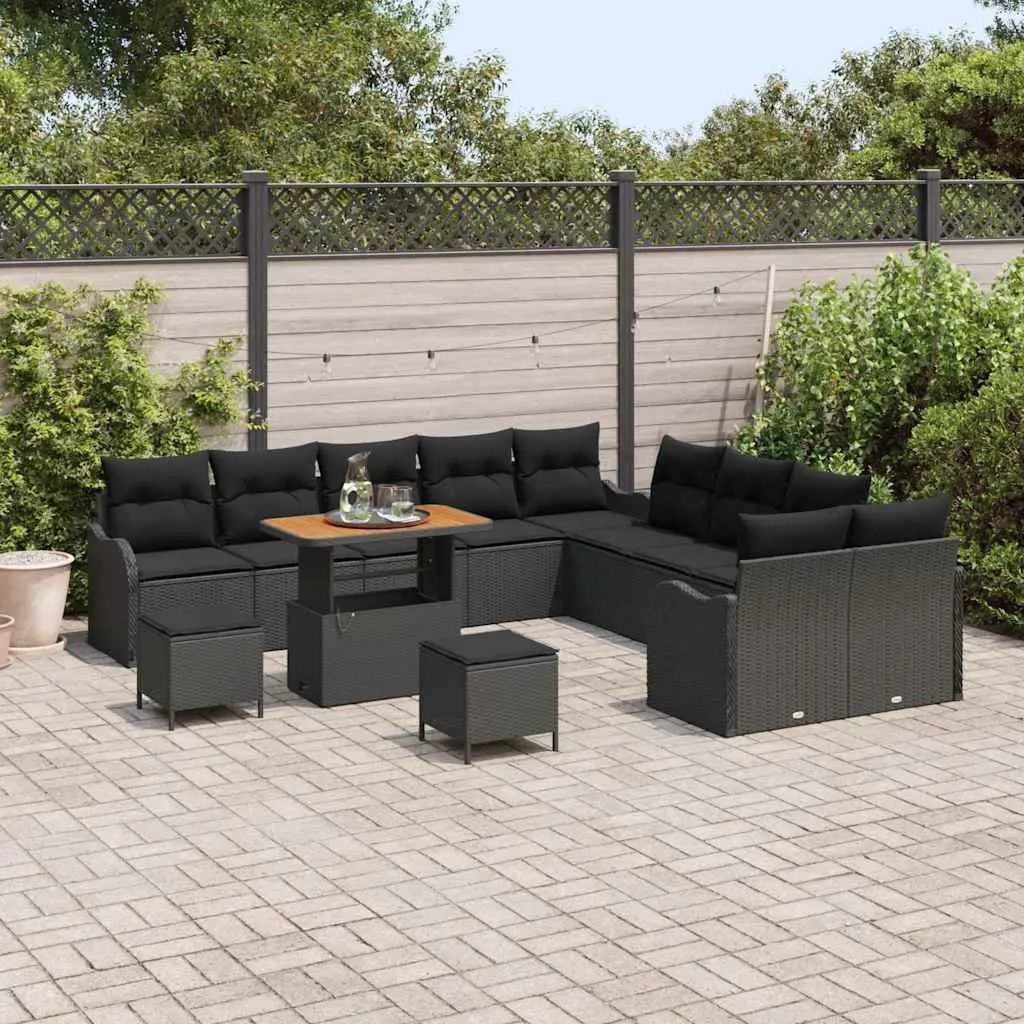 Outdoor Sofa Set 13 Pieces Black Poly Rattan Patio Seating with Storage