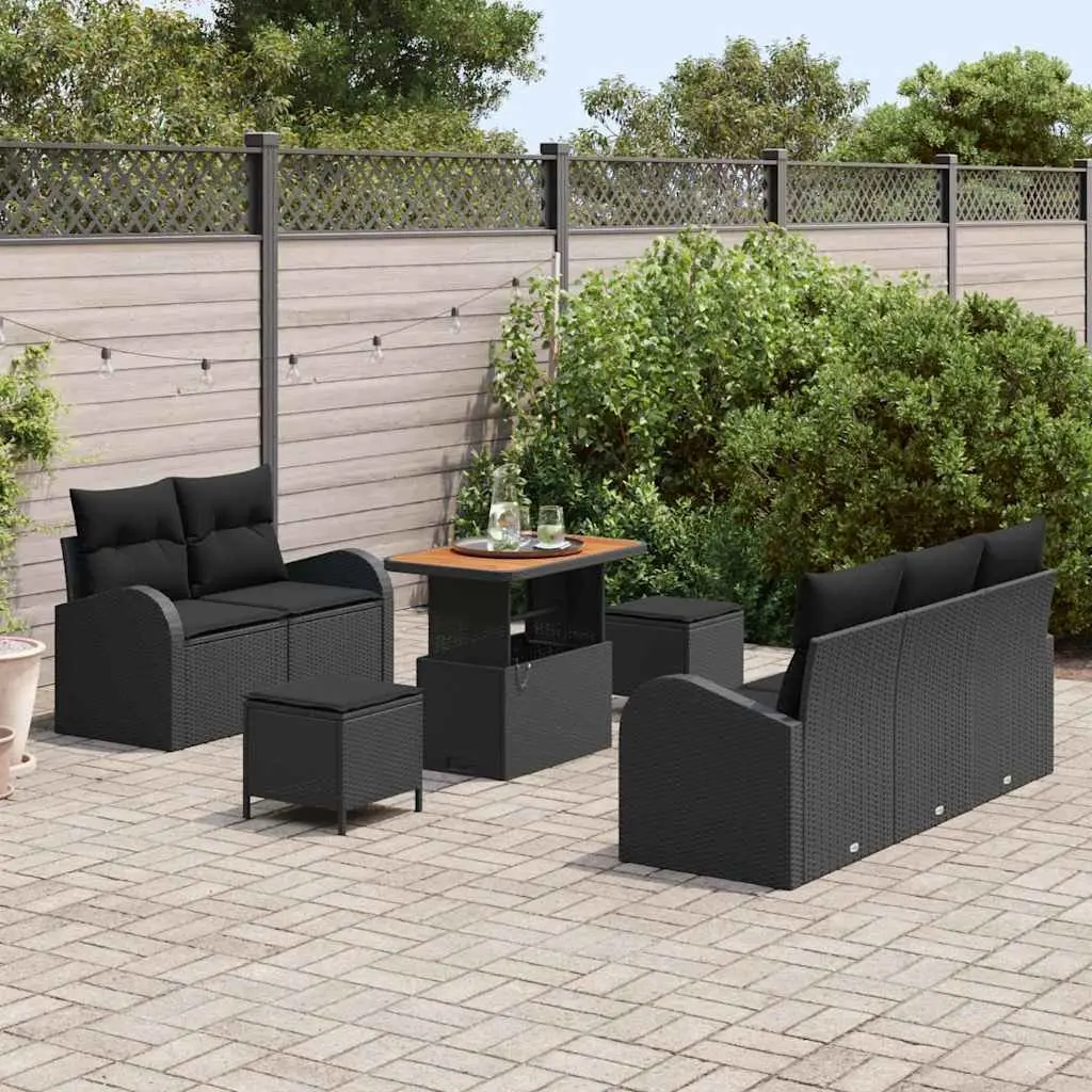 Garden Sofa Set Modular Outdoor Seating 8 Pieces Black Poly Rattan