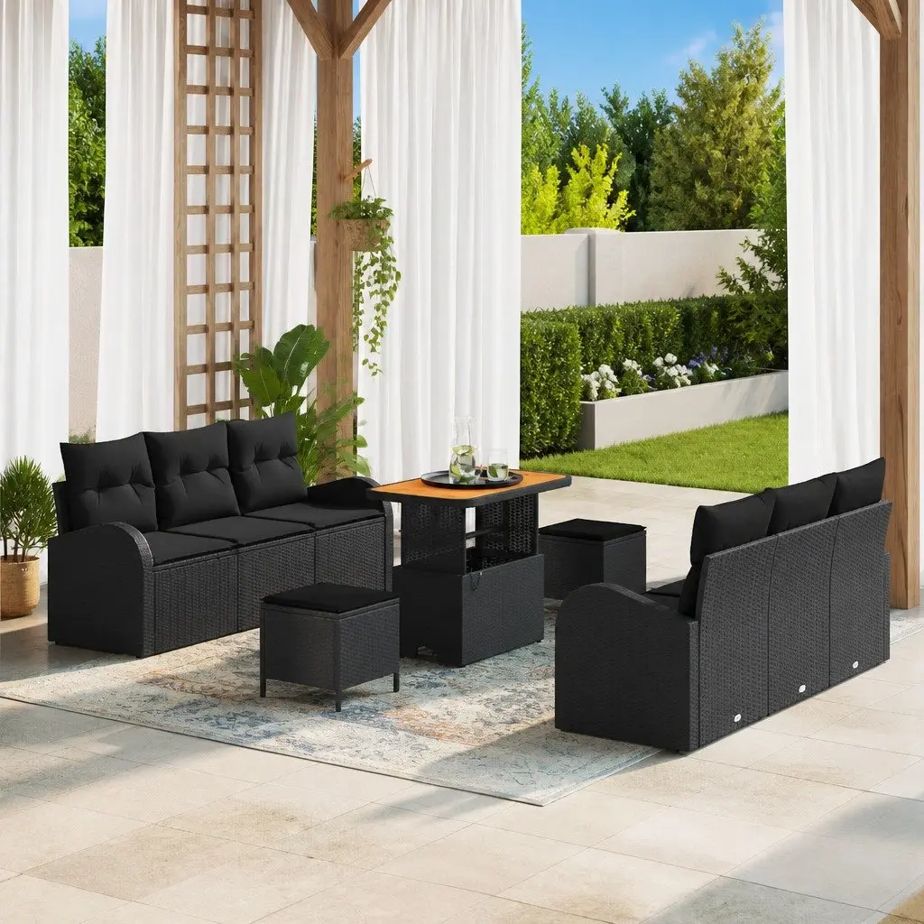 9 Piece Outdoor Garden Sofa Set Modular Lounge with Storage Cushion Black