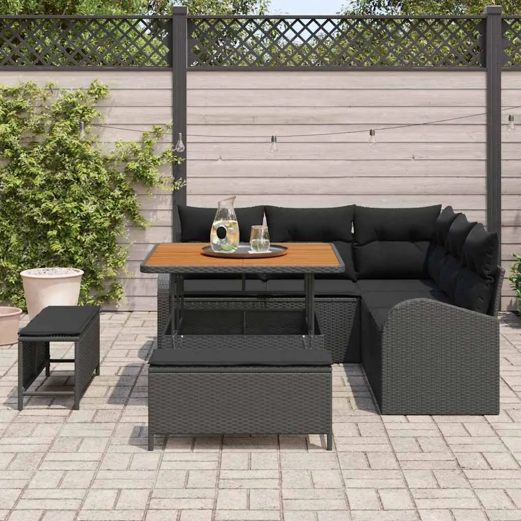 Garden Sofa Set Modular Outdoor Seating 8 Piece Black with Storage