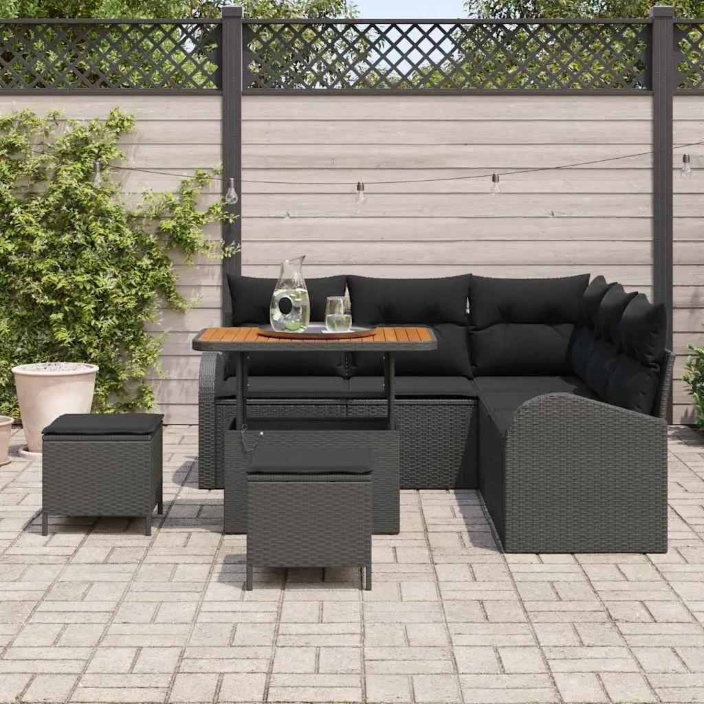 Modular Outdoor Garden Sofa Set 8 Pieces with Storage Black
