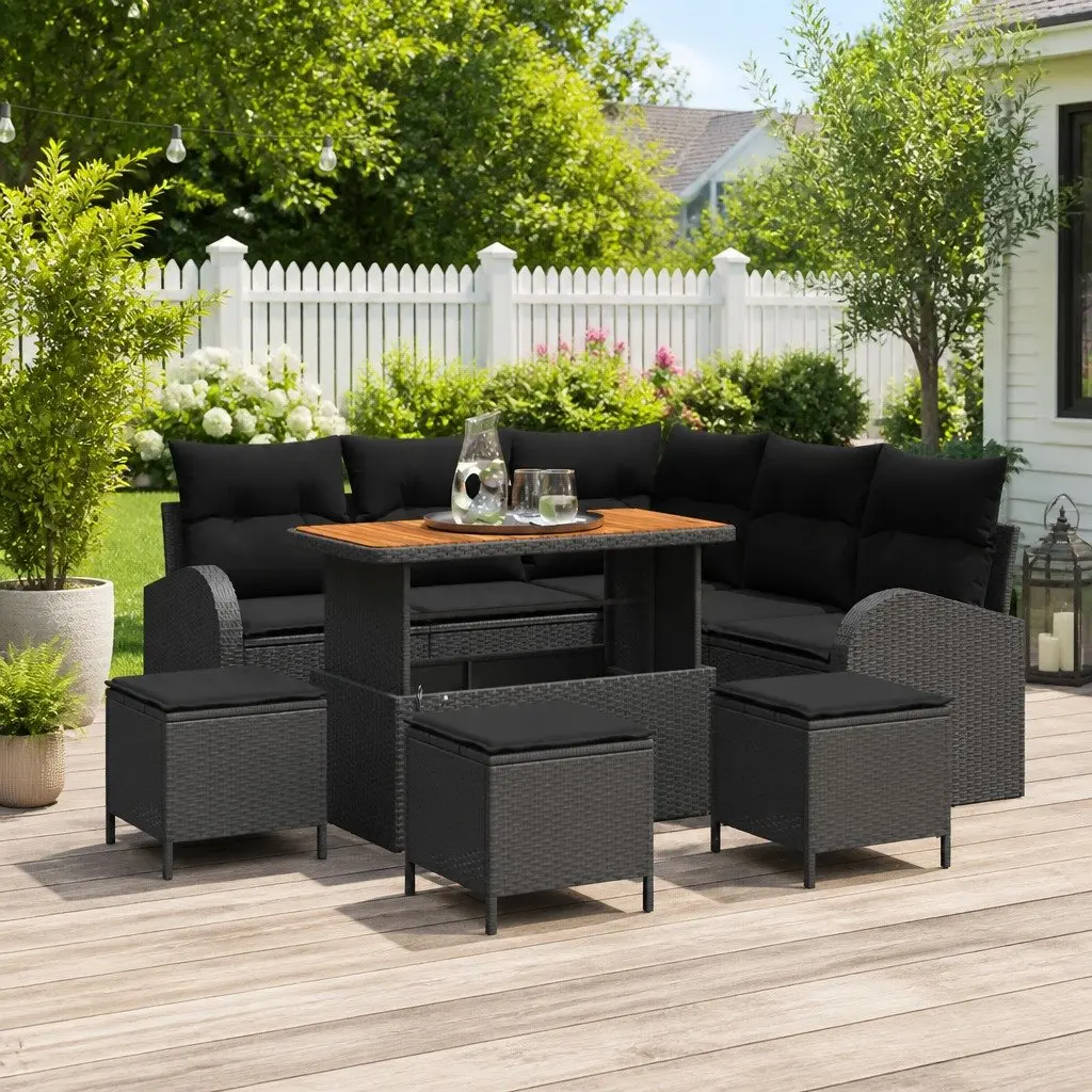 Modular Garden Sofa Set 9 Piece Outdoor Seating Black with Cushion Storage