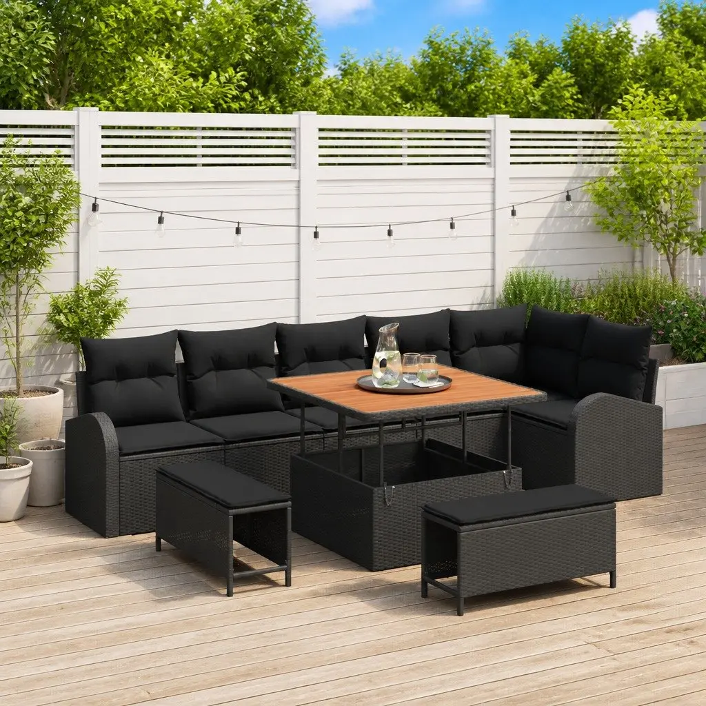 Outdoor Garden Sofa Set 9 Piece Modular Black with Storage Compartments