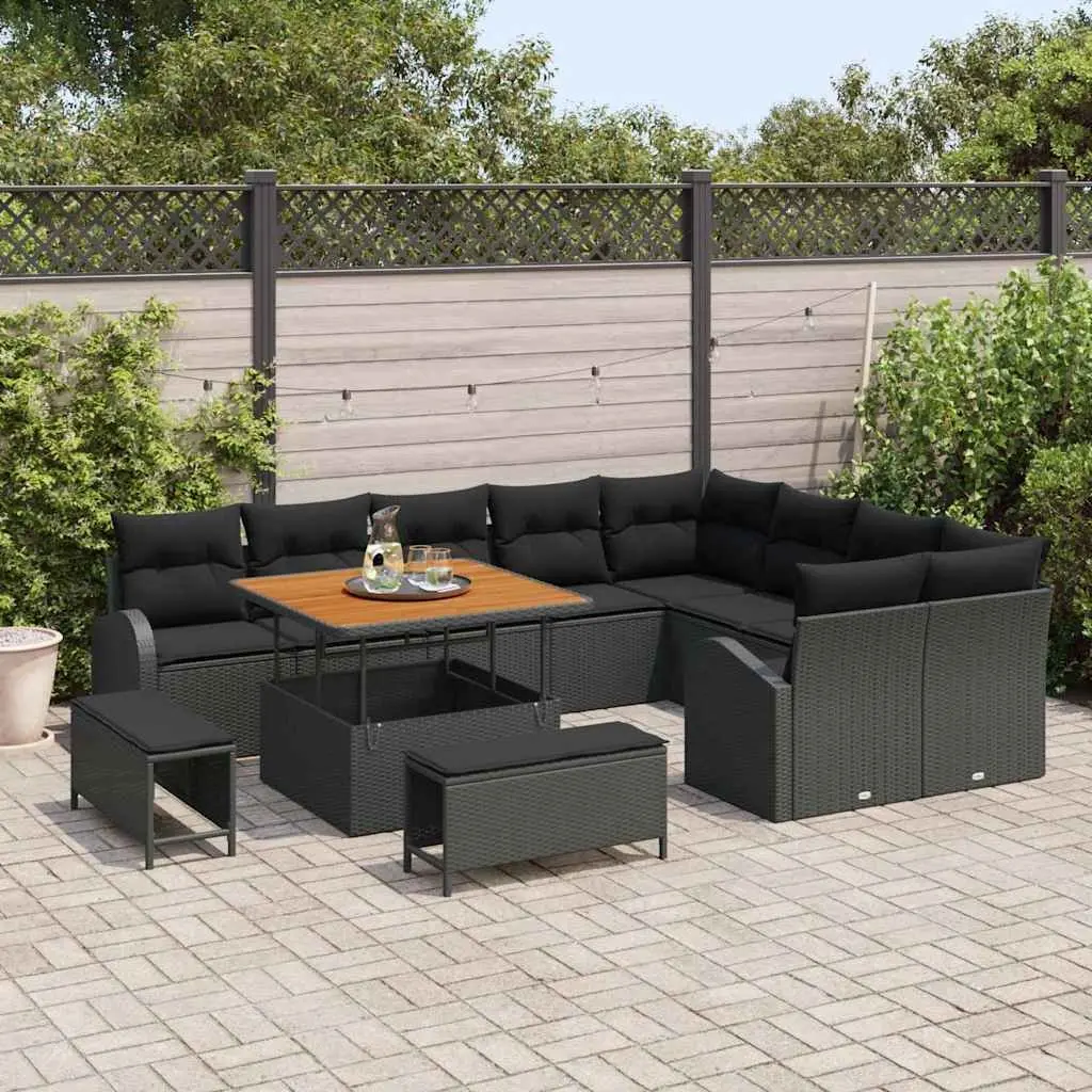 Outdoor Garden Sofa Set Modular Seating 12 Piece Black Poly Rattan