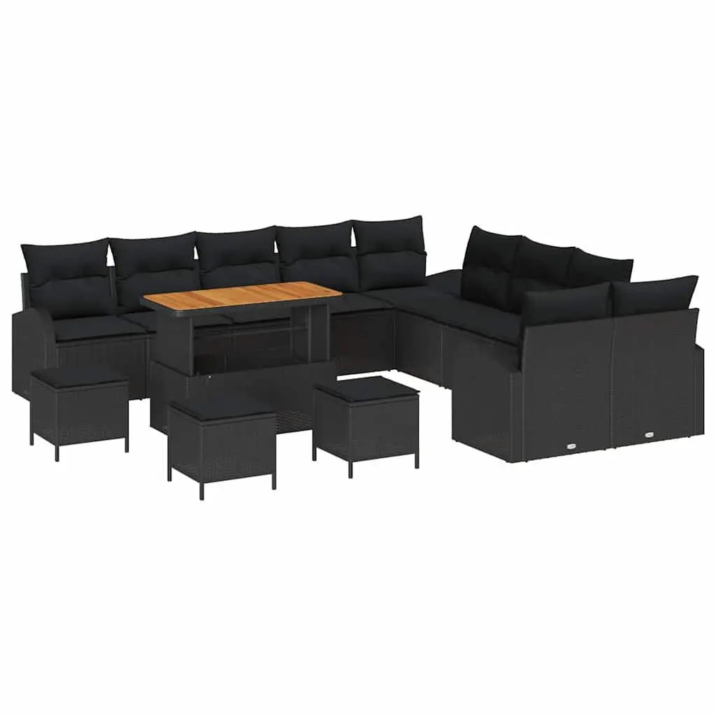 Outdoor Garden Sofa Set 14 Pieces Black with Storage Cushioned Seats Lounge